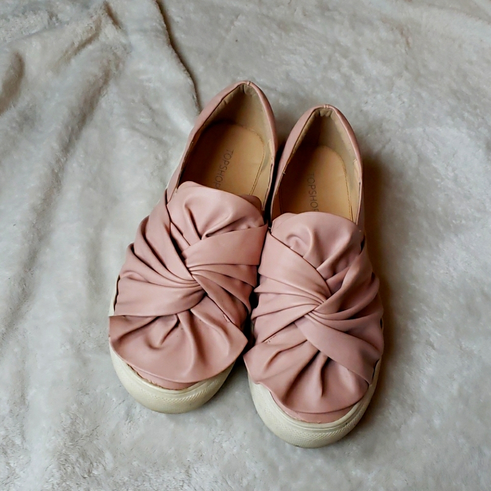 Topshop pink faux leather wrap bow sneakers size 9.5